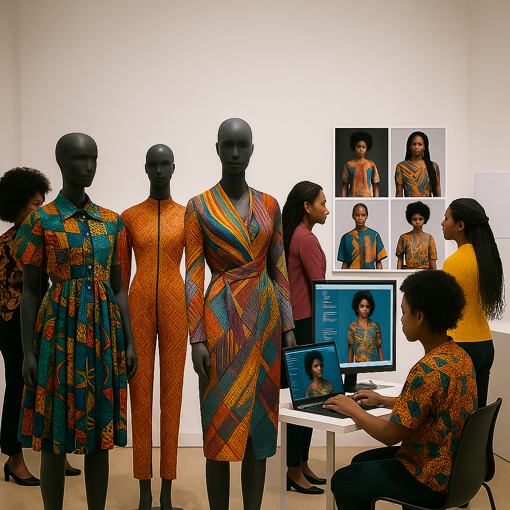 Four professionals engaged in a collaborative discussion around a table covered with large sheets of paper and diagrams in a bright office space.